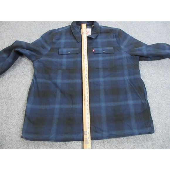 Levis Shirt Jacket‎ Mens 3XL Blue Black Plaid Quilted Lined Flannel Button Front - Picture 10 of 16